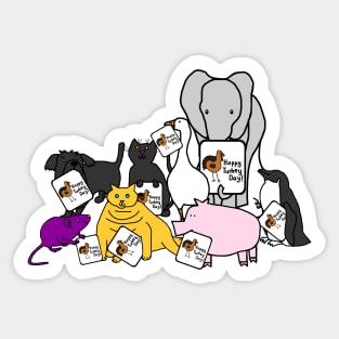 Cute Animals with Thanksgiving  Turkey Greetings Sticker